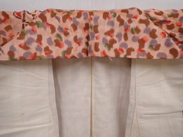 Photo7: 6302T11z630 Vintage Japanese Kimono Silk MEISEN KOMON  Light brown (7)