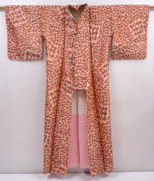 Photo8: 6302T11z630 Vintage Japanese Kimono Silk MEISEN KOMON  Light brown (8)