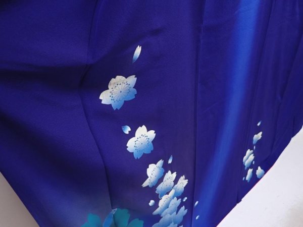 Photo3: 6302T12z1230  Japanese Kimono Silk FURISODE Peony Dark lavender blue (3)