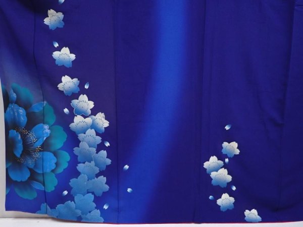 Photo5: 6302T12z1230  Japanese Kimono Silk FURISODE Peony Dark lavender blue (5)