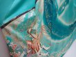 Photo3: 6302T13z1170 Vintage Japanese Kimono Silk FURISODE Royal cart Green-Blue (3)
