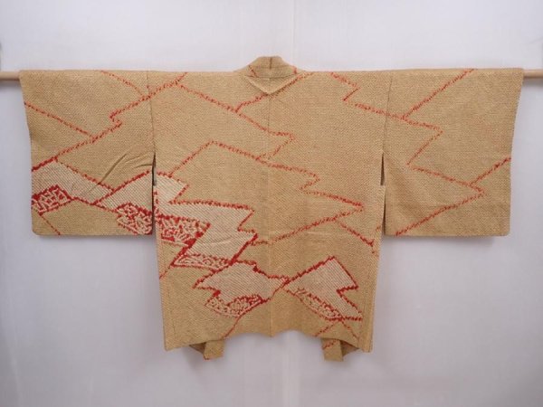 Photo1: 6303T01z480 Vintage Japanese Kimono Silk SHIBORI HAORI  Yellow ochre (1)