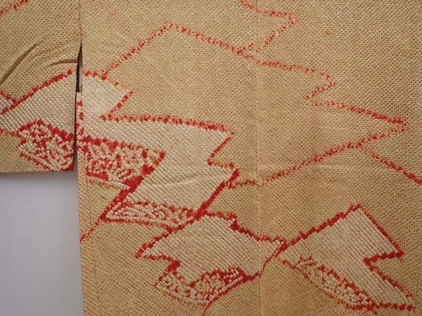 Photo3: 6303T01z480 Vintage Japanese Kimono Silk SHIBORI HAORI  Yellow ochre (3)