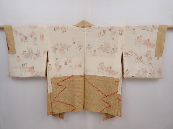 Photo6: 6303T01z480 Vintage Japanese Kimono Silk SHIBORI HAORI  Yellow ochre (6)