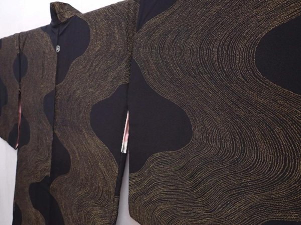 Photo2: 6303T02z740 Vintage Japanese Kimono Silk HAORI  Black (2)