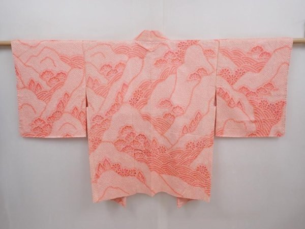 Photo1: 6303T03z410 Vintage Japanese Kimono Silk SHIBORI HAORI Mountain Pink (1)