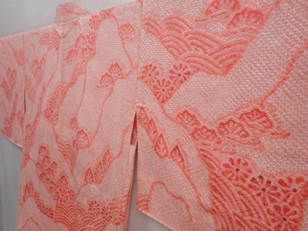 Photo2: 6303T03z410 Vintage Japanese Kimono Silk SHIBORI HAORI Mountain Pink (2)