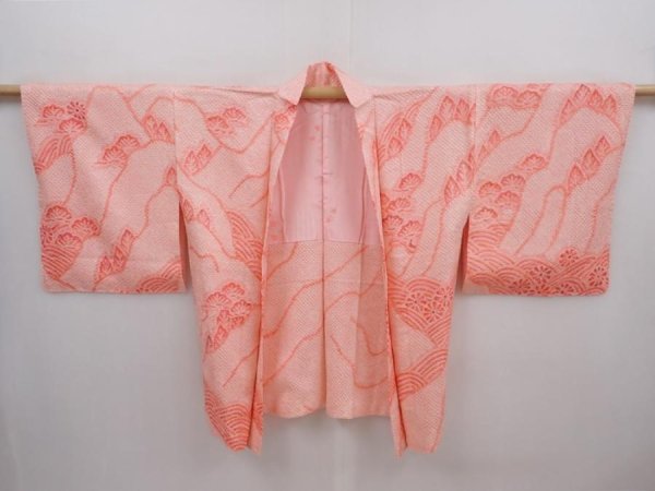 Photo5: 6303T03z410 Vintage Japanese Kimono Silk SHIBORI HAORI Mountain Pink (5)