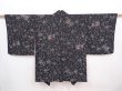 Photo1: 6303T04z750 Vintage Japanese Kimono Silk HAORI Flower Black (1)