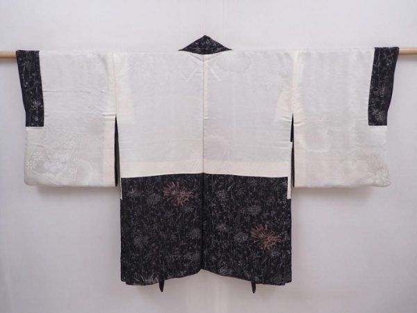 Photo7: 6303T04z750 Vintage Japanese Kimono Silk HAORI Flower Black (7)
