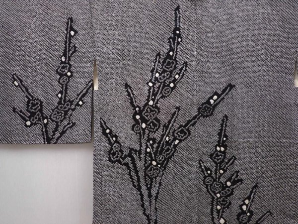Photo3: 6303T05z450 Vintage Japanese Kimono Silk SHIBORI HAORI Plum branch Black (3)