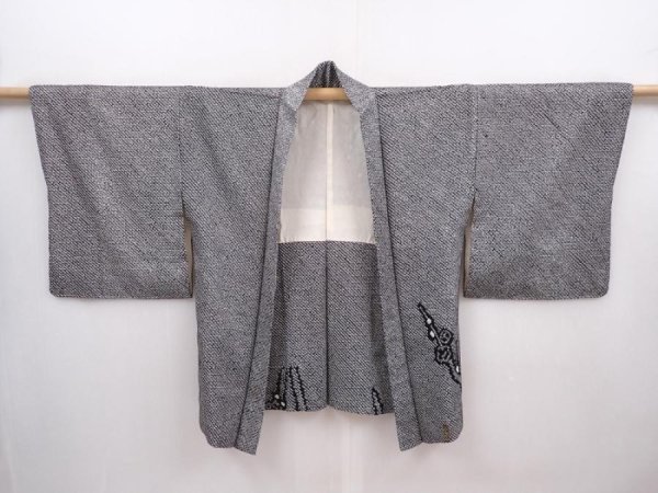 Photo6: 6303T05z450 Vintage Japanese Kimono Silk SHIBORI HAORI Plum branch Black (6)