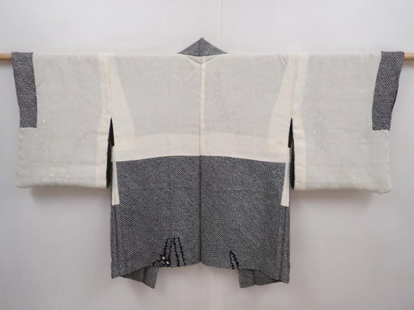 Photo8: 6303T05z450 Vintage Japanese Kimono Silk SHIBORI HAORI Plum branch Black (8)