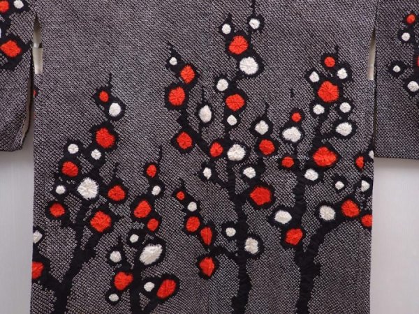 Photo3: 6303T07z630 Vintage Japanese Kimono Silk SHIBORI HAORI Plum tree Black (3)