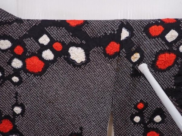 Photo5: 6303T07z630 Vintage Japanese Kimono Silk SHIBORI HAORI Plum tree Black (5)