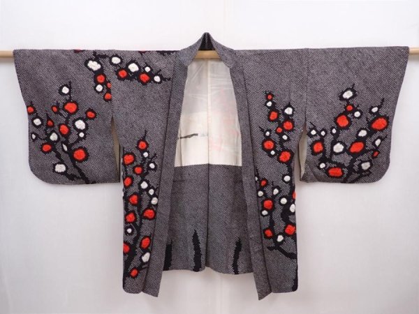 Photo6: 6303T07z630 Vintage Japanese Kimono Silk SHIBORI HAORI Plum tree Black (6)