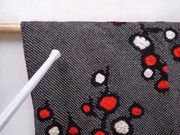Photo7: 6303T07z630 Vintage Japanese Kimono Silk SHIBORI HAORI Plum tree Black (7)