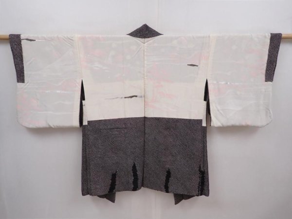 Photo8: 6303T07z630 Vintage Japanese Kimono Silk SHIBORI HAORI Plum tree Black (8)