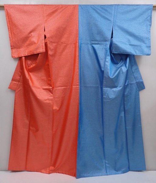 Photo1: 6303T08z530 Vintage Japanese Kimono Synthetic KOMON  Tomato red (1)