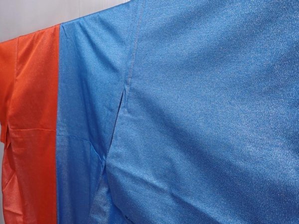 Photo2: 6303T08z530 Vintage Japanese Kimono Synthetic KOMON  Tomato red (2)