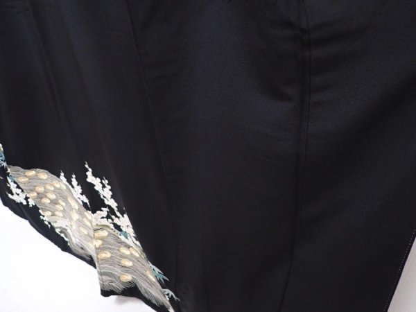 Photo4: 6303T09z1300 Vintage Japanese Kimono Silk TOMESODE Peacock Black (4)