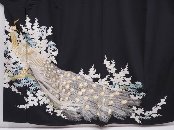 Photo5: 6303T09z1300 Vintage Japanese Kimono Silk TOMESODE Peacock Black (5)