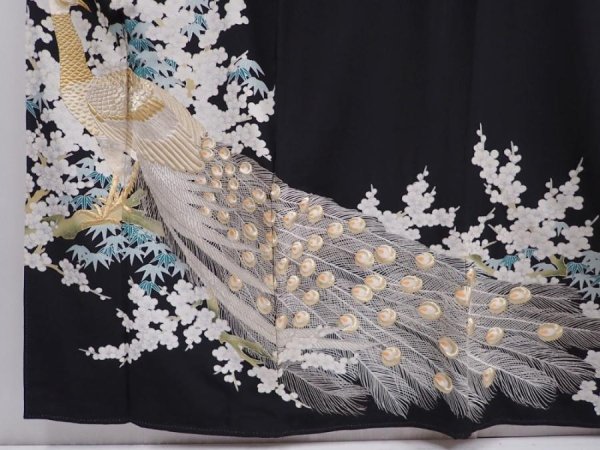 Photo6: 6303T09z1300 Vintage Japanese Kimono Silk TOMESODE Peacock Black (6)