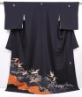 Photo1: 6303T10z1220  Japanese Kimono Silk ARTIST WORK TOMESODE Flying crane Black (1)