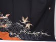 Photo7: 6303T10z1220  Japanese Kimono Silk ARTIST WORK TOMESODE Flying crane Black (7)