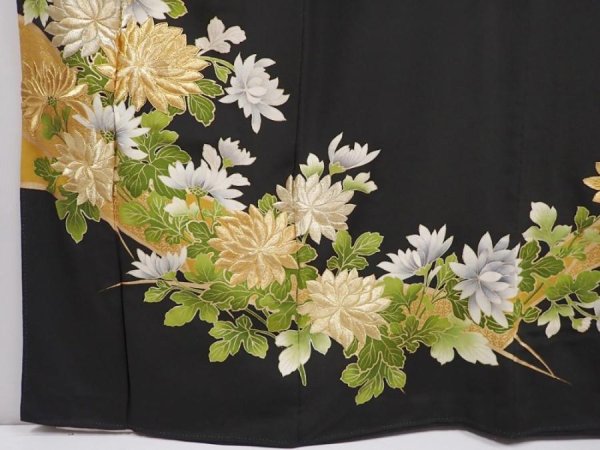 Photo6: 6303T11z1090 Vintage Japanese Kimono Silk TOMESODE Chrysanthemum Black (6)
