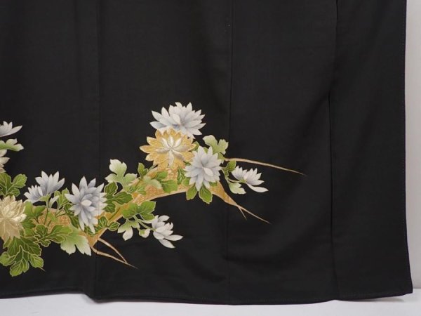 Photo7: 6303T11z1090 Vintage Japanese Kimono Silk TOMESODE Chrysanthemum Black (7)