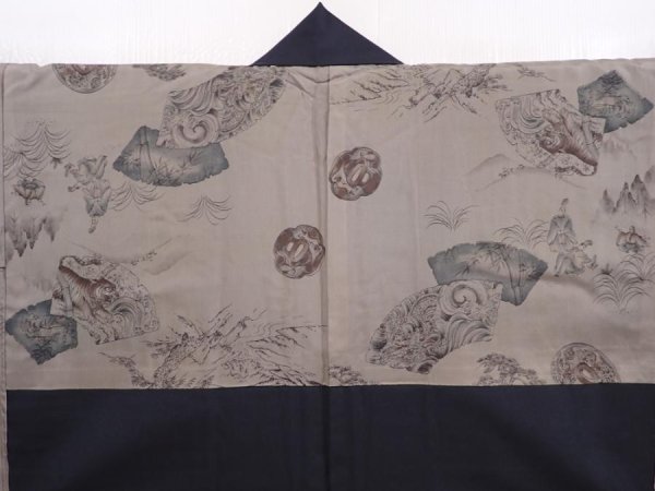 Photo3: 6309T01z380 Vintage Japanese Kimono Synthetic Men's HAORI  Black (3)