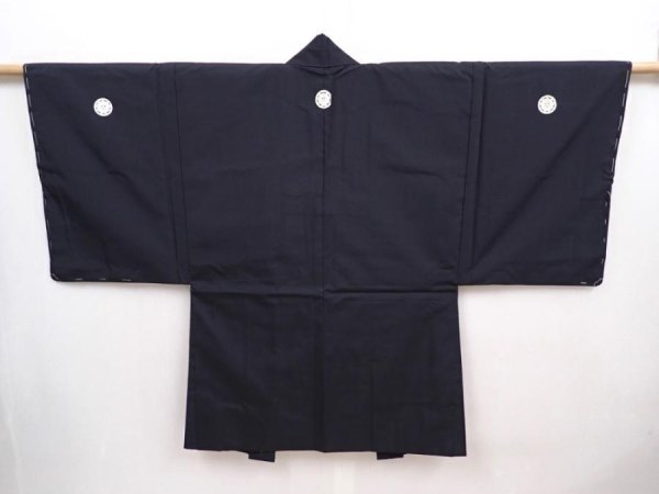 Photo5: 6309T01z380 Vintage Japanese Kimono Synthetic Men's HAORI  Black (5)