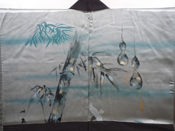 Photo2: 6309T02z460 Vintage Japanese Kimono Silk Men's OSHIMA HAORI Dark brown (2)