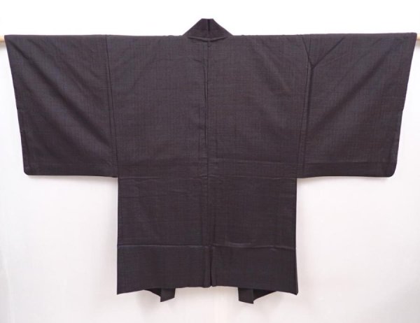 Photo4: 6309T02z460 Vintage Japanese Kimono Silk Men's OSHIMA HAORI Dark brown (4)