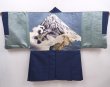 Photo1: 6309T03z540 Vintage Japanese Kimono Silk Men's OSHIMA HAORI Mt.Fuji Navy (1)