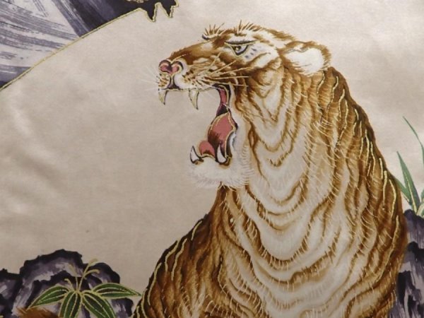 Photo4: 6309T03z540 Vintage Japanese Kimono Silk Men's OSHIMA HAORI Mt.Fuji Navy (4)