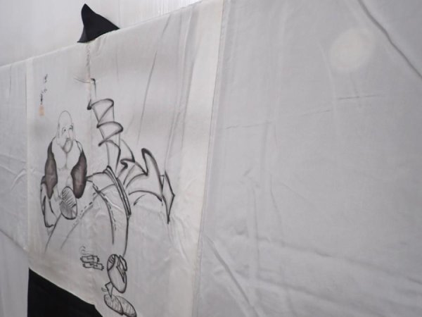 Photo2: 6309T04z510 Vintage Japanese Kimono Silk Men's HAORI Daikokuten Black (2)