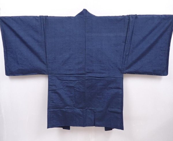 Photo4: 6309T05z670 Vintage Japanese Kimono Silk Men's HAORI Mt.Fuji Navy (4)