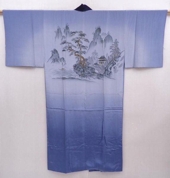 Photo1: 6309T06z470  Japanese Kimono Silk Men's JUBAN Pine Lavender blue (1)