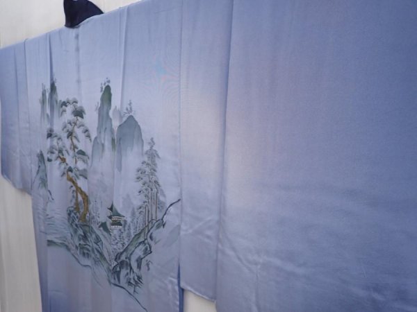 Photo2: 6309T06z470  Japanese Kimono Silk Men's JUBAN Pine Lavender blue (2)