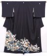 Photo1: 6309T07z1280  Japanese Kimono Silk ARTIST WORK TOMESODE Peony Black (1)