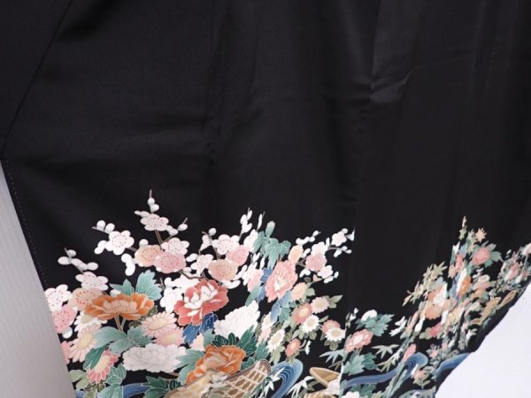 Photo2: 6309T07z1280  Japanese Kimono Silk ARTIST WORK TOMESODE Peony Black (2)