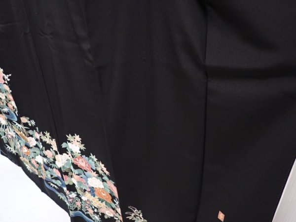 Photo4: 6309T07z1280  Japanese Kimono Silk ARTIST WORK TOMESODE Peony Black (4)