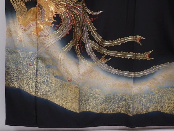 Photo6: 6309T08z1260 Vintage Japanese Kimono Silk TOMESODE Phoenix Black (6)