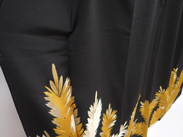 Photo3: 6309T09z1460 Vintage Japanese Kimono Silk TOMESODE Pine Black (3)