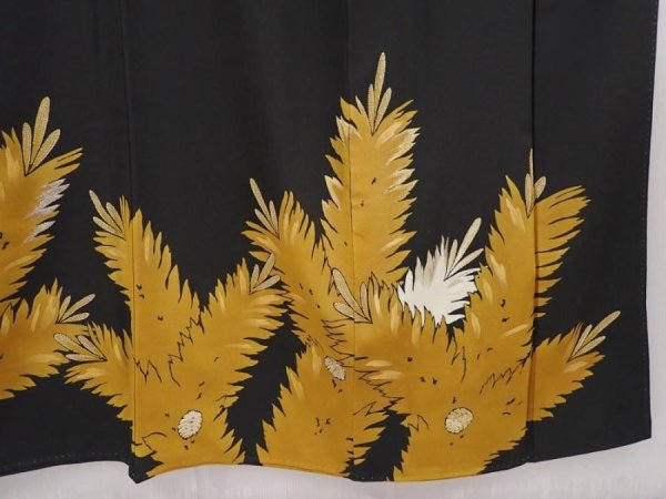 Photo7: 6309T09z1460 Vintage Japanese Kimono Silk TOMESODE Pine Black (7)
