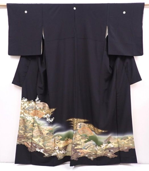 Photo1: 6309T10z1370  Japanese Kimono Silk TOMESODE Jigami Black (1)