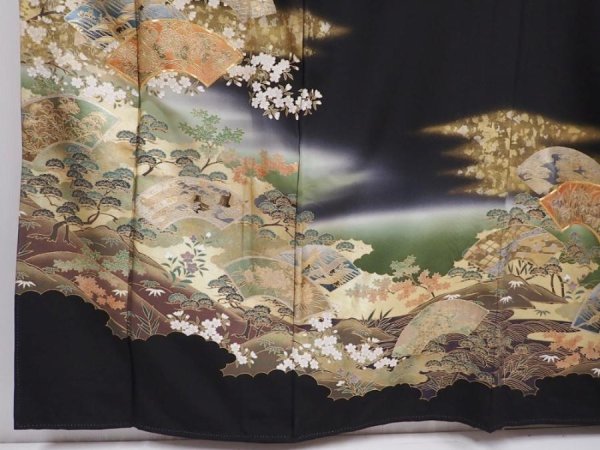 Photo4: 6309T10z1370  Japanese Kimono Silk TOMESODE Jigami Black (4)