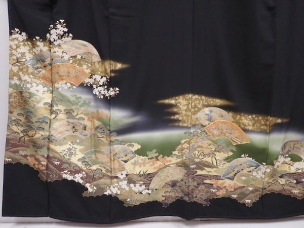 Photo7: 6309T10z1370  Japanese Kimono Silk TOMESODE Jigami Black (7)